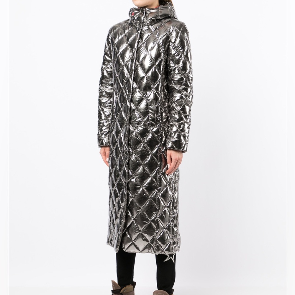 PERFECT MOMENT Metallic Duvet Foil Long Jacket Coat S Small
